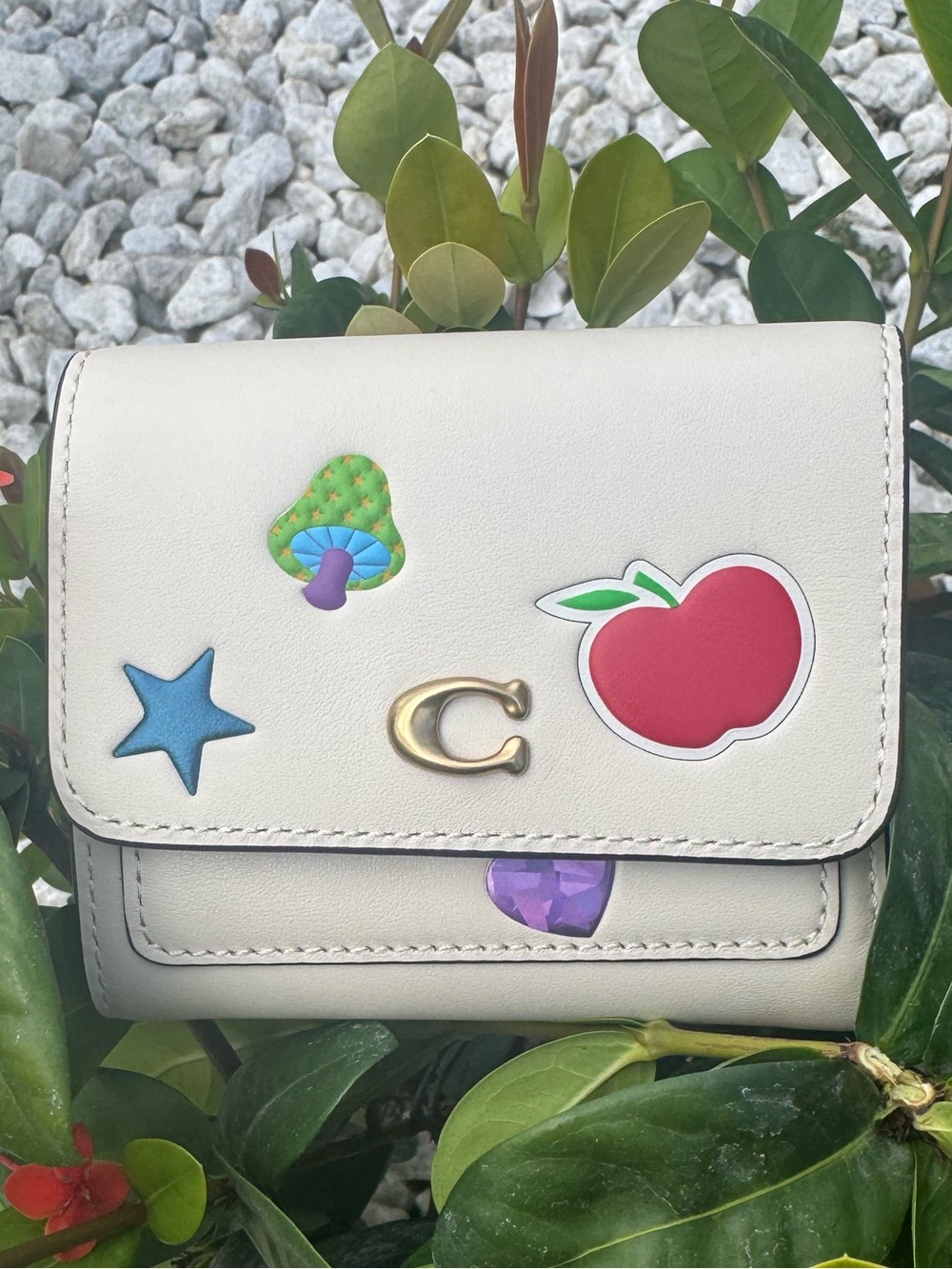 New Coach Mila Small Flap Wallet With Sticker Print